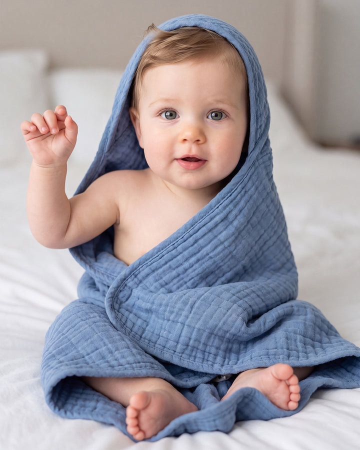 Large Hooded Baby Towels, Gray & Dark Blue