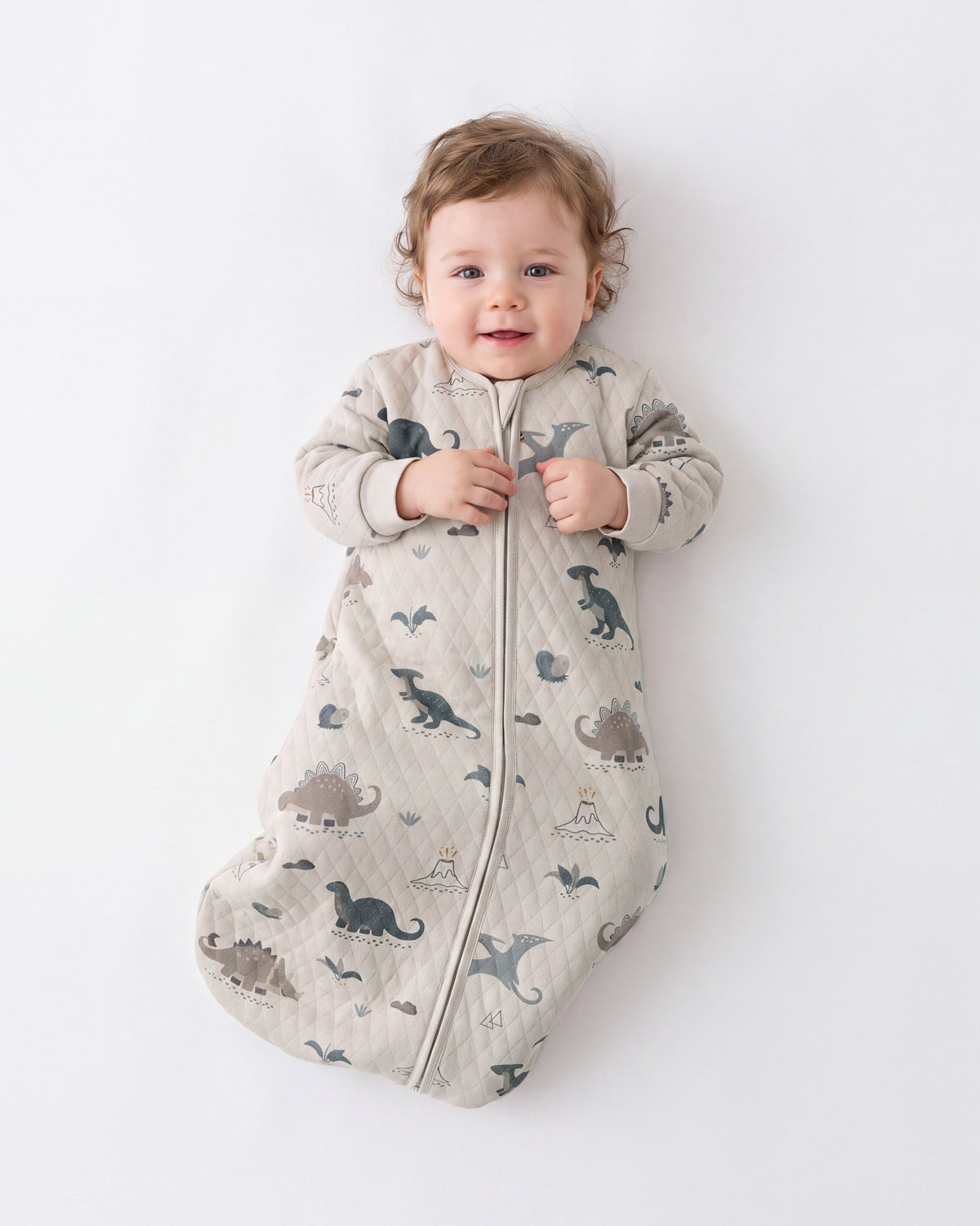Air-Layer Baby Sleep Sack, 1.0 TOG, Long Sleeve, 1 Pack-Khaki Dinosaur