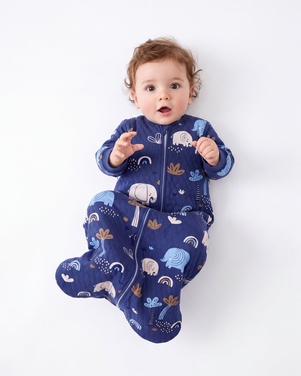 Air-Layer Baby Sleep Sack, 1.0 TOG, Long Sleeve, 1 Pack-Dark Blue Elephant