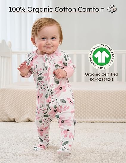 Baby Pajamas Pink, 3 Pack, 0-3 Months