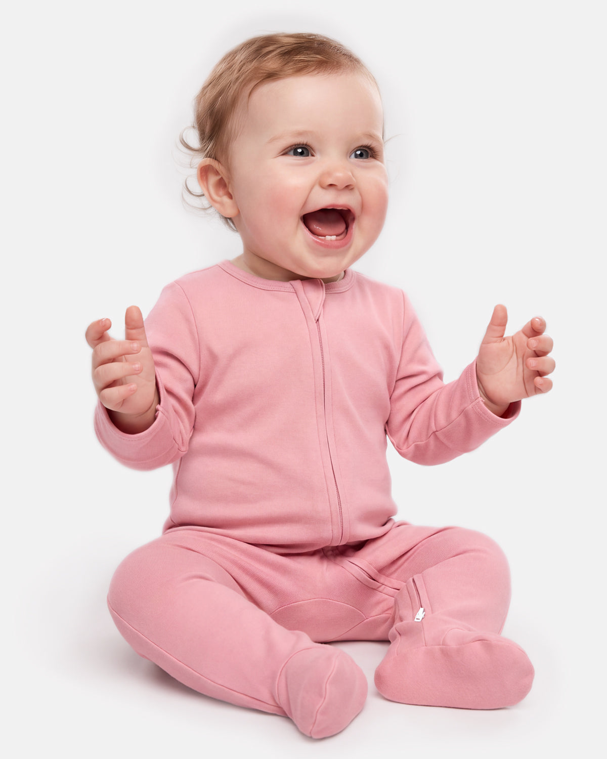 Bamboo Footed Baby Pajamas, Long Sleeve, 3 Pack-Pink&Brown&Beige