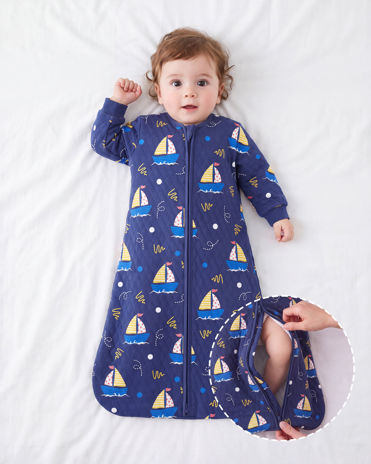 Air-Layer Baby Sleep Sack, 1.0 TOG, Long Sleeve, 1 Pack-Dark Blue Sailor
