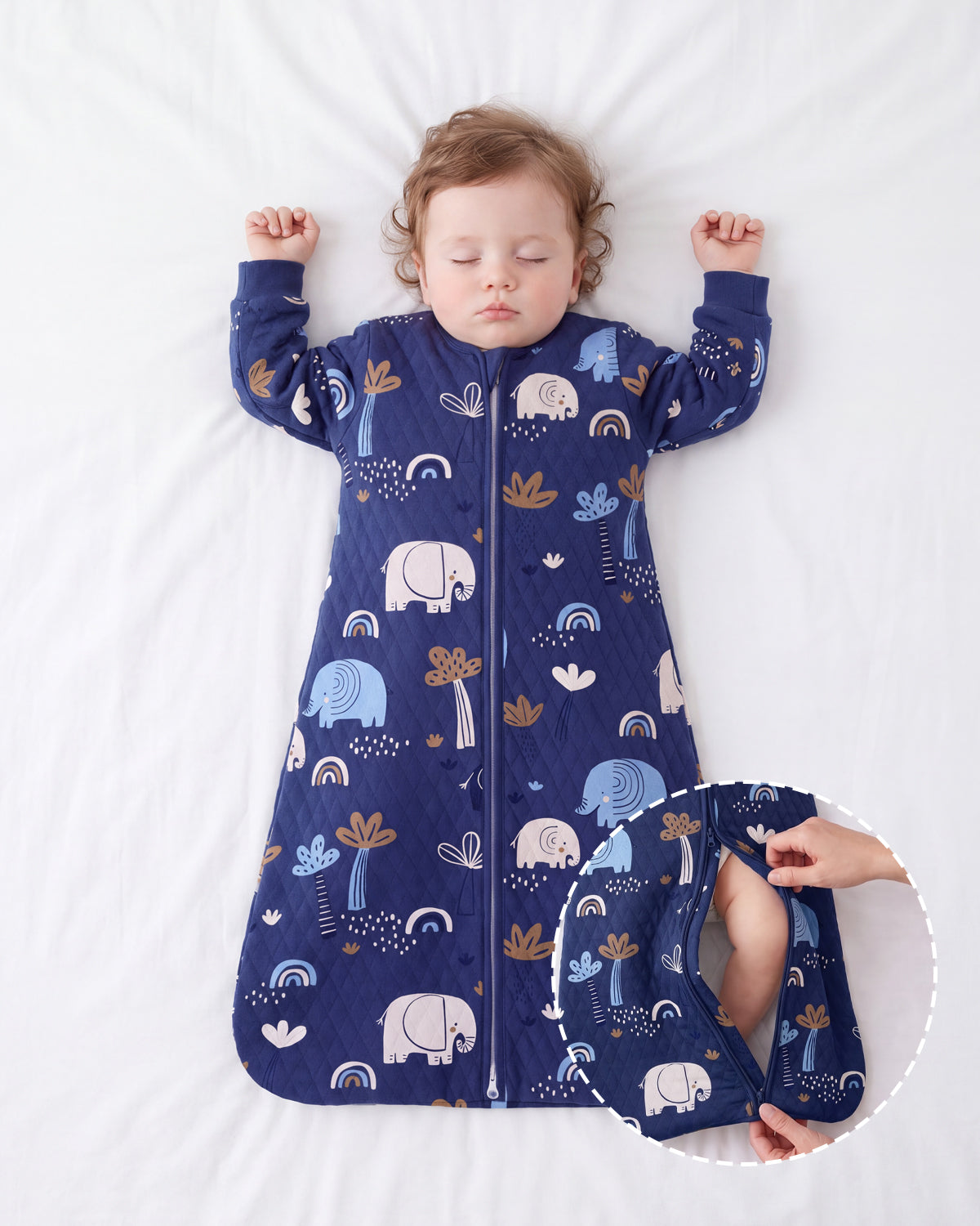 Air-Layer Baby Sleep Sack, 1.0 TOG, Long Sleeve, 1 Pack-Dark Blue Elephant