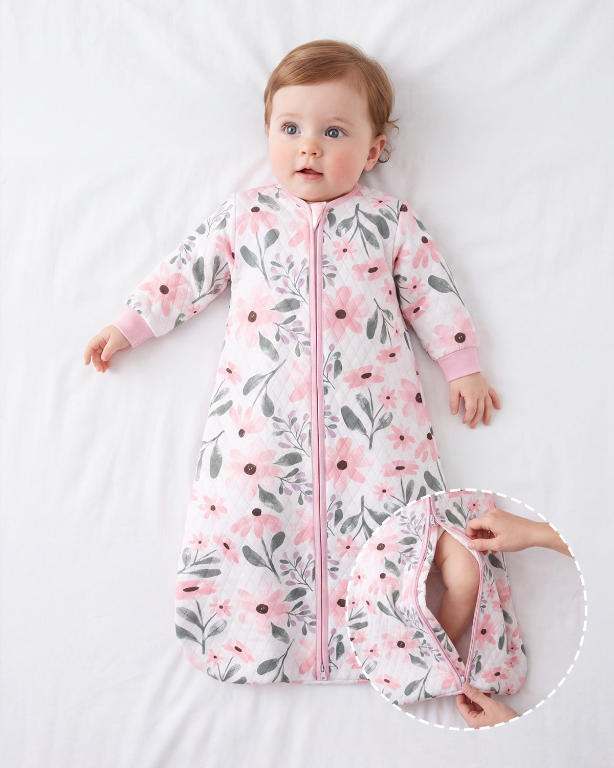 Air-Layer Baby Sleep Sack, 1.0 TOG, Long Sleeve, 1 Pack-Pink Flowers