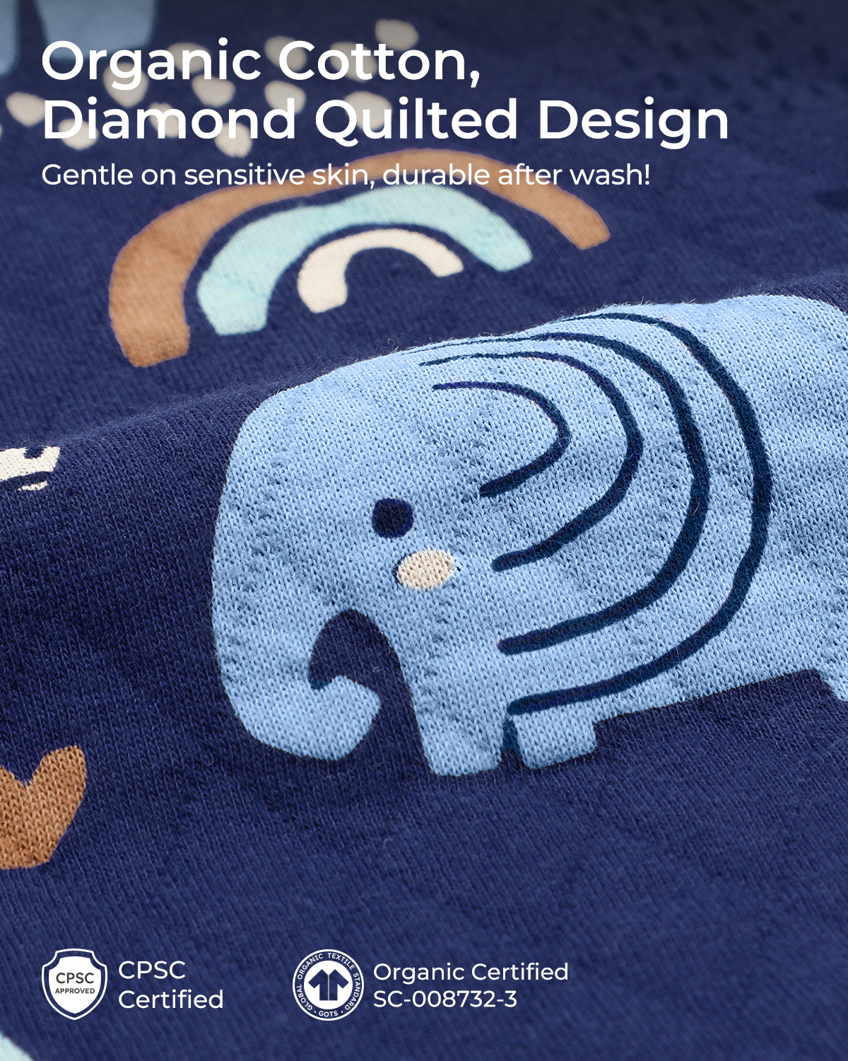 Air-Layer Baby Sleep Sack, 1.0 TOG, Long Sleeve, 1 Pack-Dark Blue Elephant