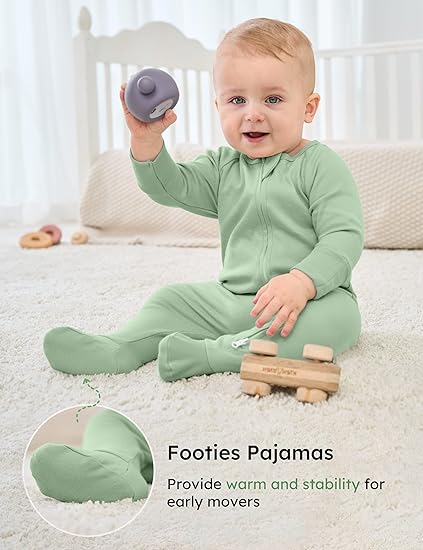 Baby Cotton Pajamas Green, 3 Pack
