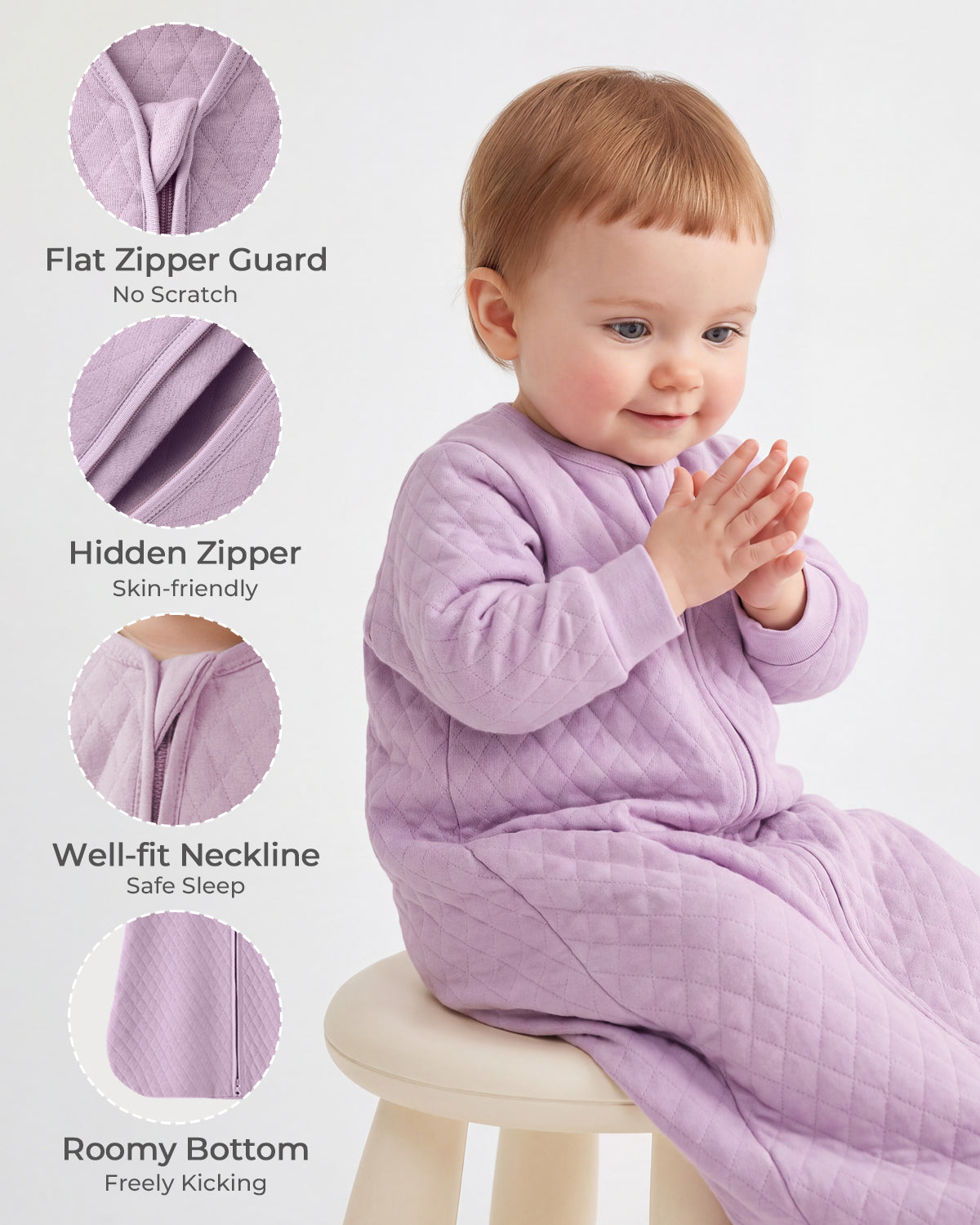 Air-Layer Baby Sleep Sack, 1.0 TOG, Long Sleeve, 1 Pack-Purple