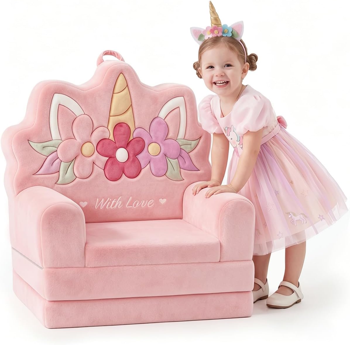 Yoofoss Foldable Kids Couch.2-in-1 Kids Sofa Chair.Unicorn