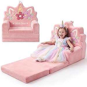 Yoofoss Foldable Kids Couch.2-in-1 Kids Sofa Chair.Unicorn