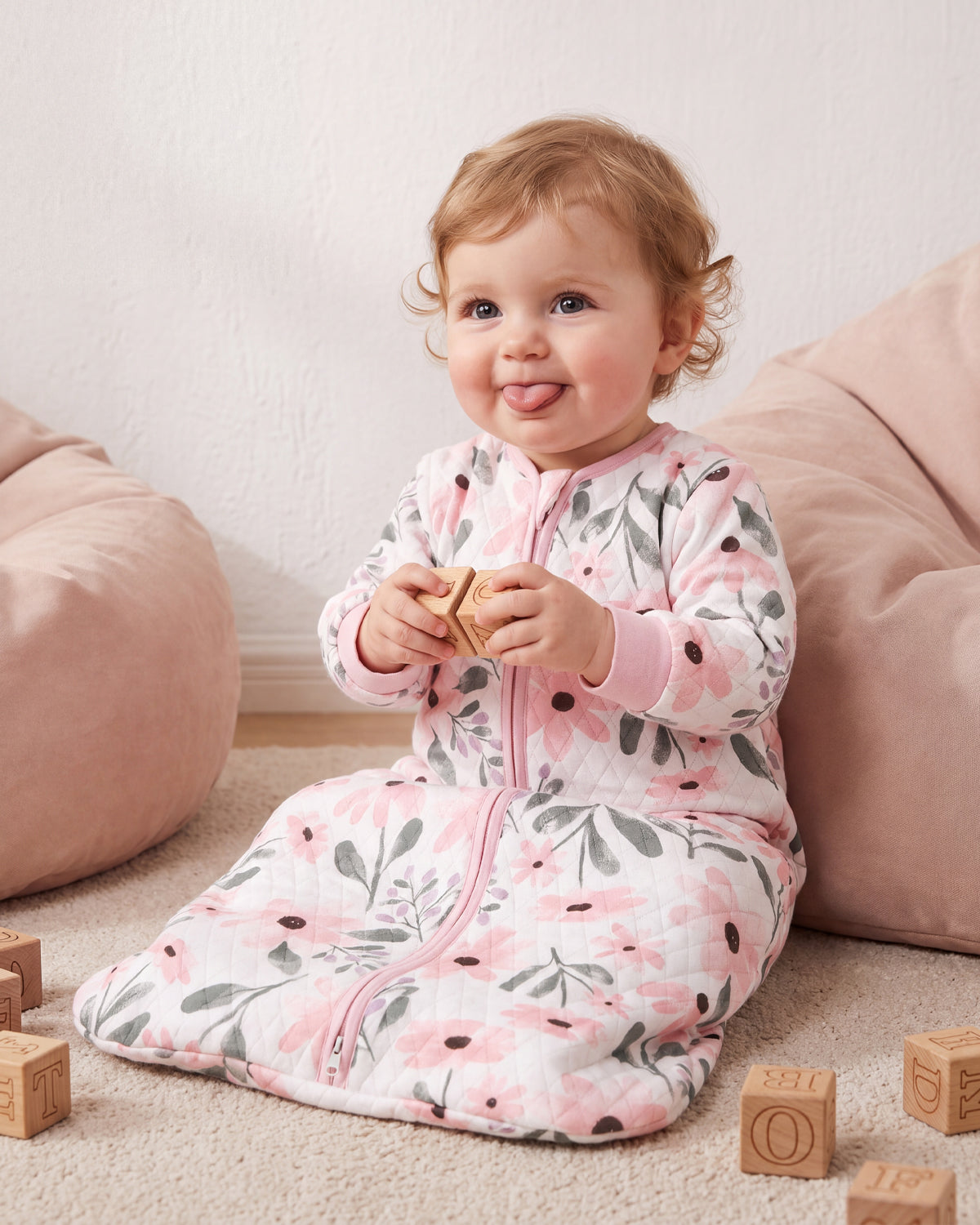 Air-Layer Baby Sleep Sack, 1.0 TOG, Long Sleeve, 1 Pack-Pink Flowers