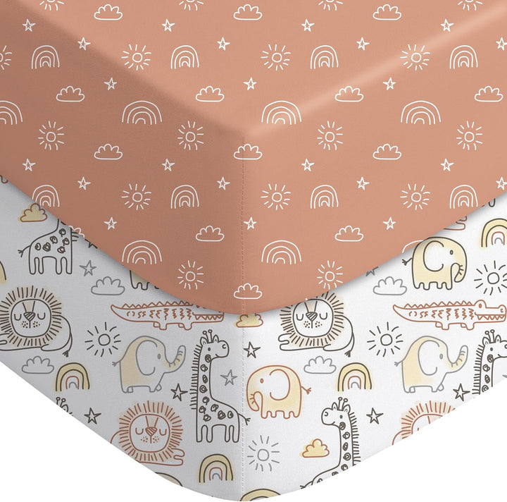 Crib Sheets Rainbow & Animal, 2 Pack