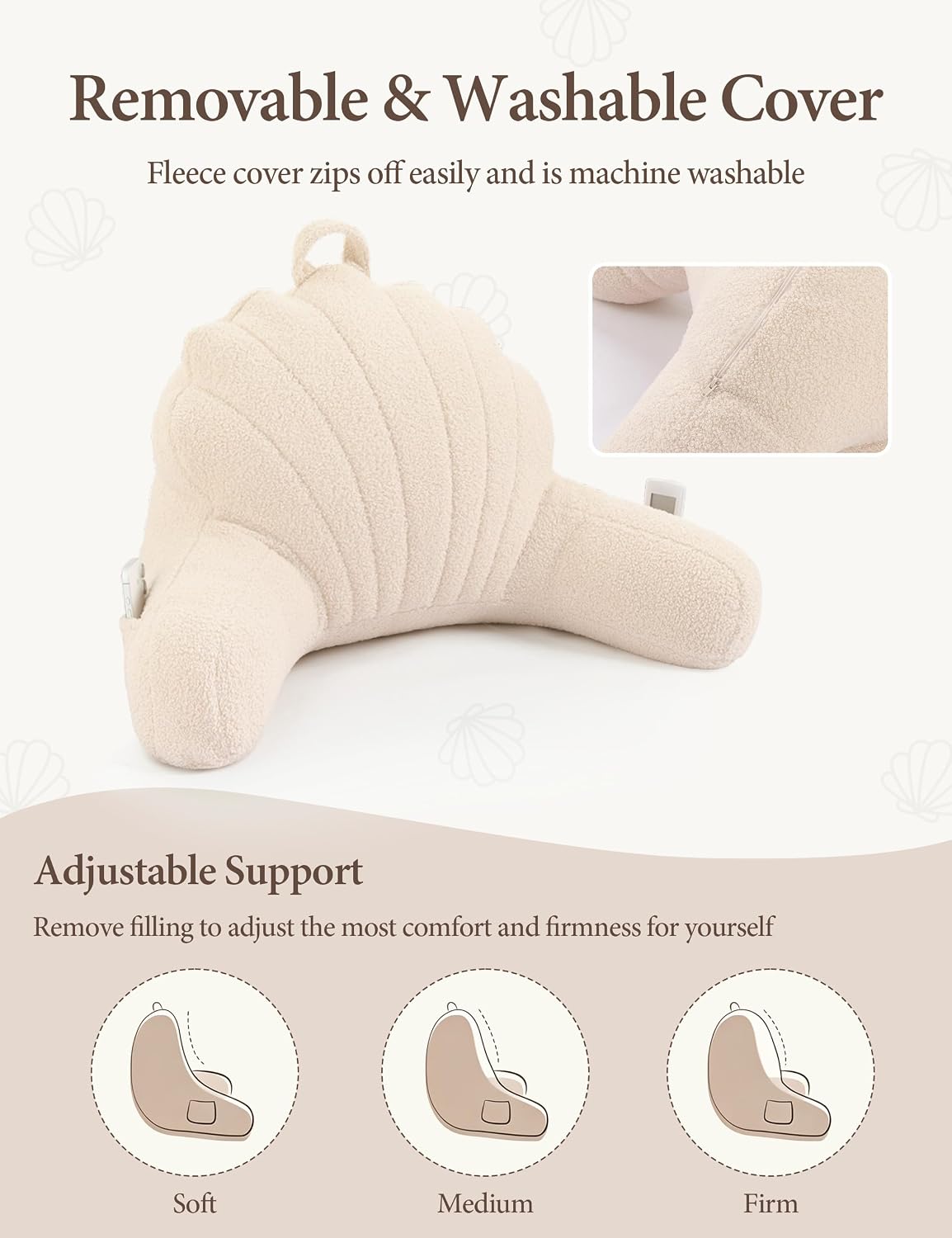 Yoofoss Reading Pillow for Bed Sitting up. Backrest Pillows with Plush Fill for Adult & Children. Back Support Pillow for Bed and Couch Sit up. Pillows for Reading with Arms. Pockets. Washable Cover