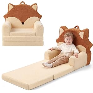 Yoofoss Foldable Kids Couch.2-in-1 Kids Sofa Chair.Fox