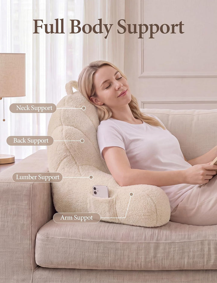 Reading Pillow for Bed Sitting Up | Backrest Pillow with Arms