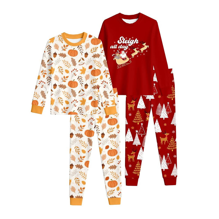 Toddler Pajamas 100% Organic Cotton 4 Piece Long Sleeve Fall Pajama Set