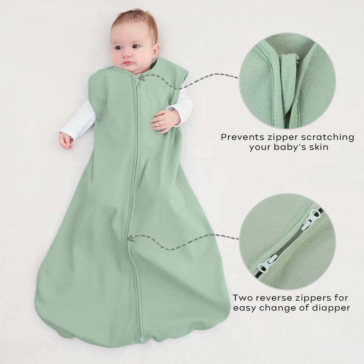 Sleep Sack Green Gray Pink, 3 Pack, 0-6 Months