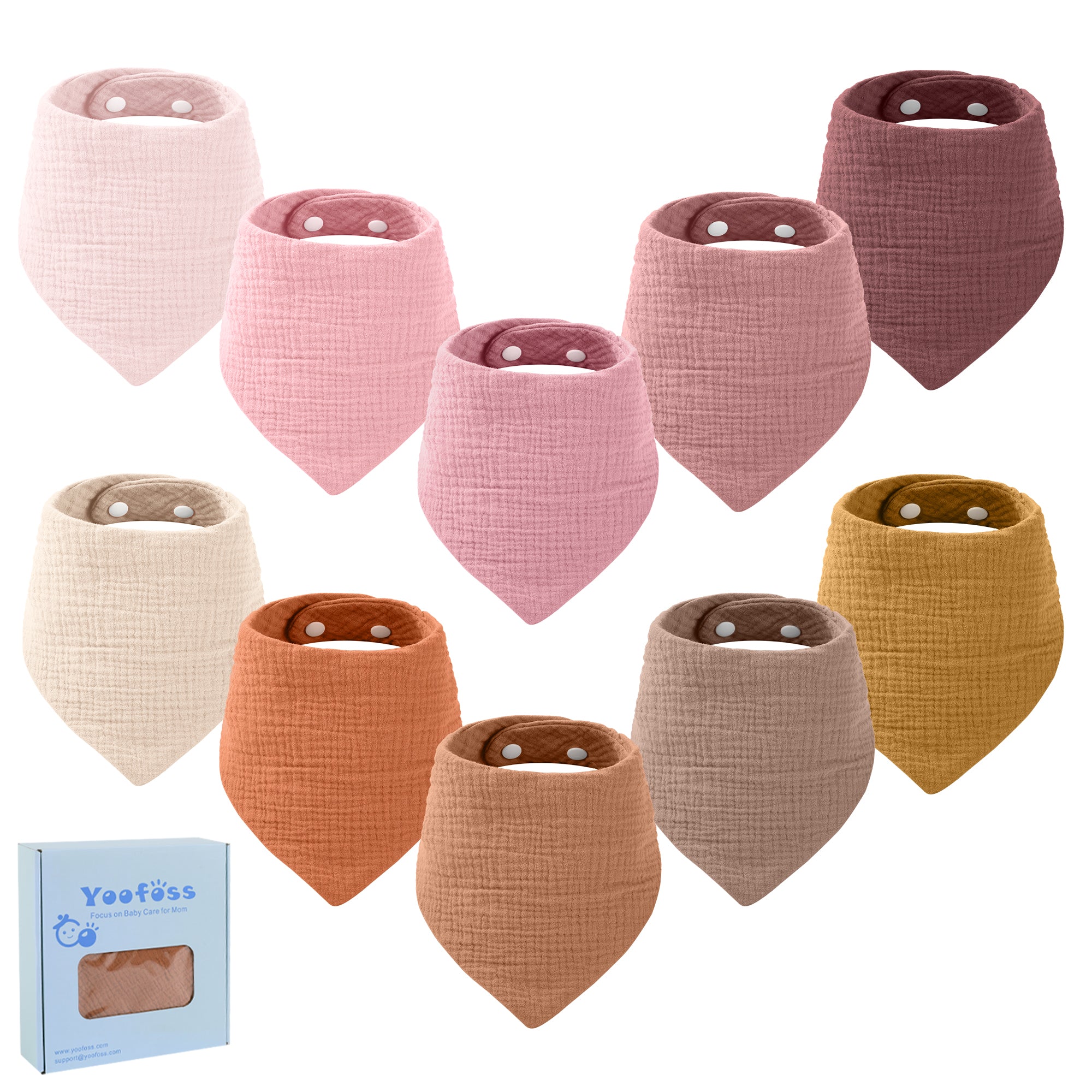 Yoofoss Muslin Baby Bibs for Boy Girl 100% Cotton Bandana Bibs 10 Pack for Unisex Newborn Toddler, Soft Absorbent Bib for Drooling Teething Pink