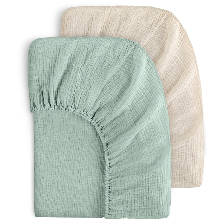 52" x 28" Muslin Fitted Crib Sheets Green & Leaf, 2 Pack