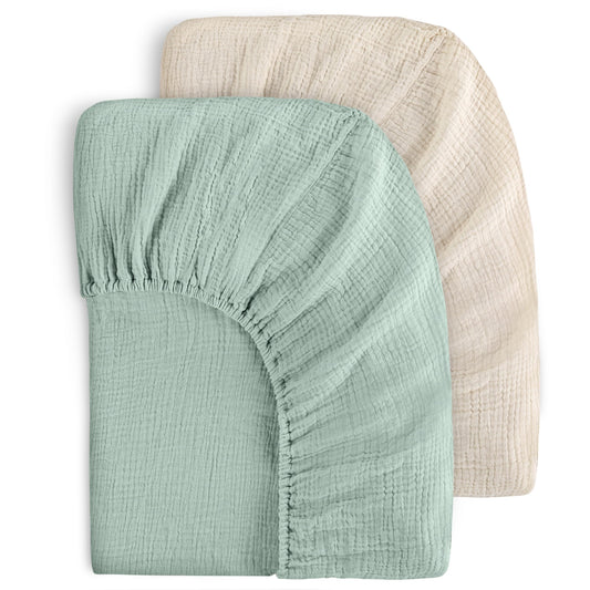 Muslin Fitted Crib Sheets Green & Leaf, 2 Pack