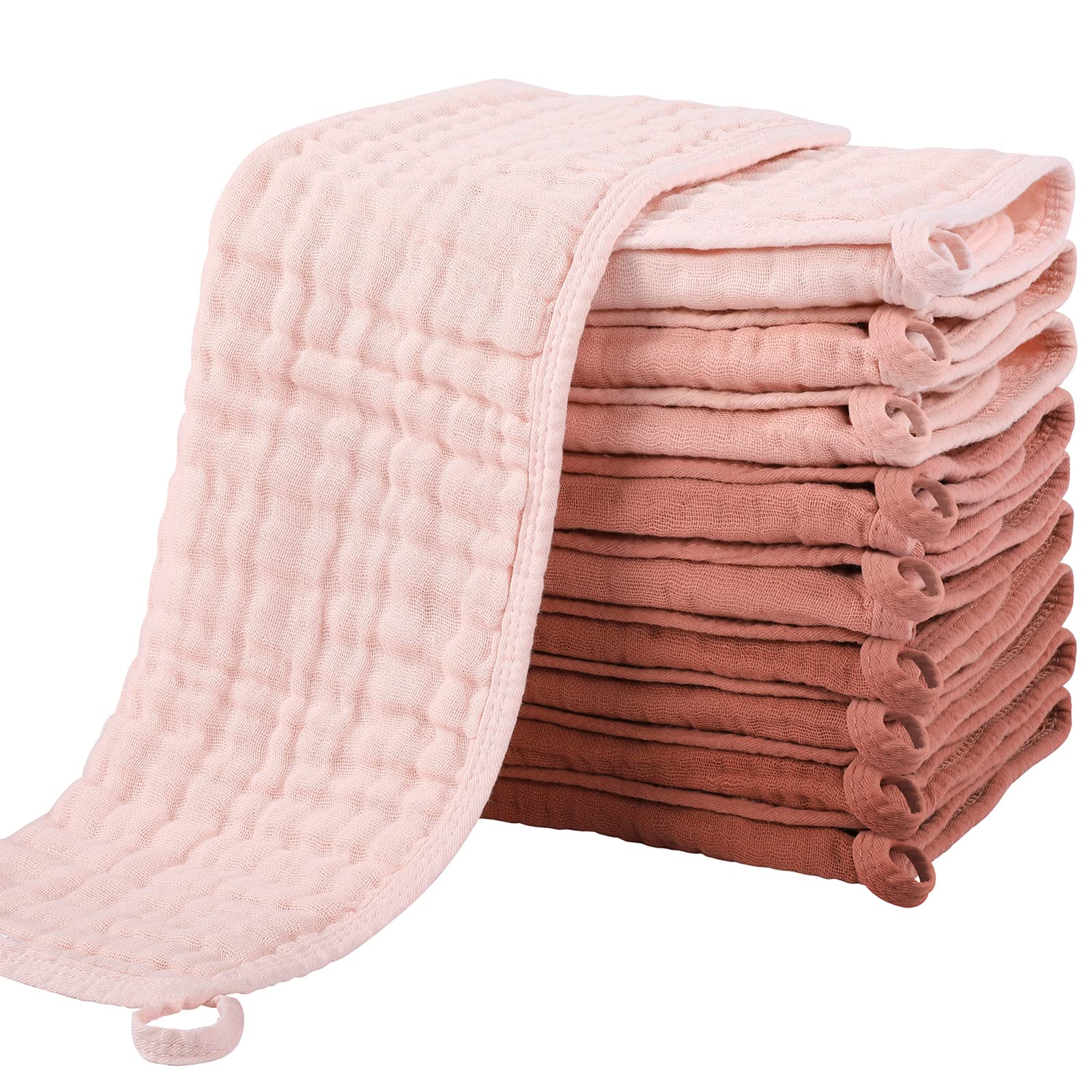 Yoofoss Muslin Burp Cloths for Baby 10 Pack 100% Cotton Large 20''X10'' Gradient Pink