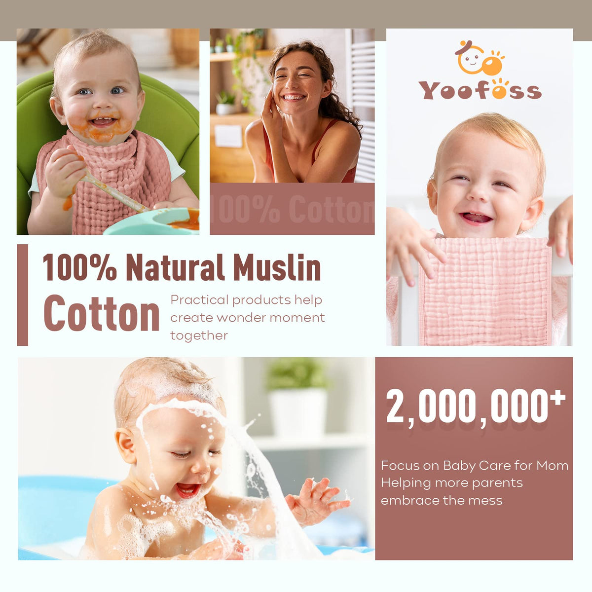 Yoofoss Muslin Burp Cloths for Baby 10 Pack 100% Cotton Large 20''X10'' Gradient Pink