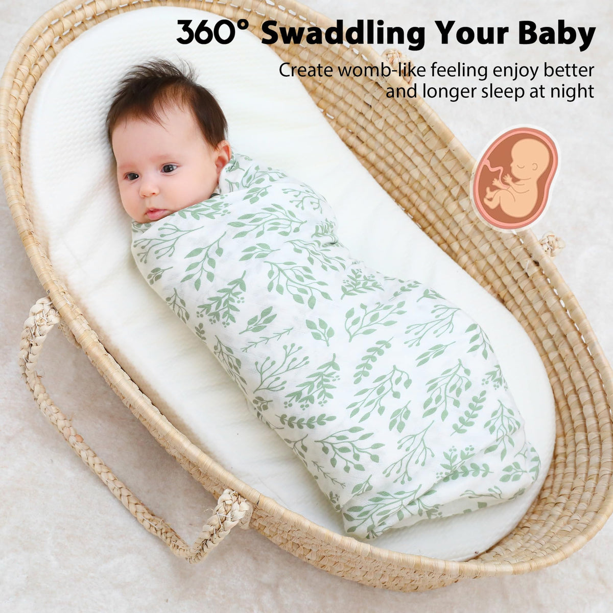Muslin Bamboo Swaddle Blankets Green, 4 Pack