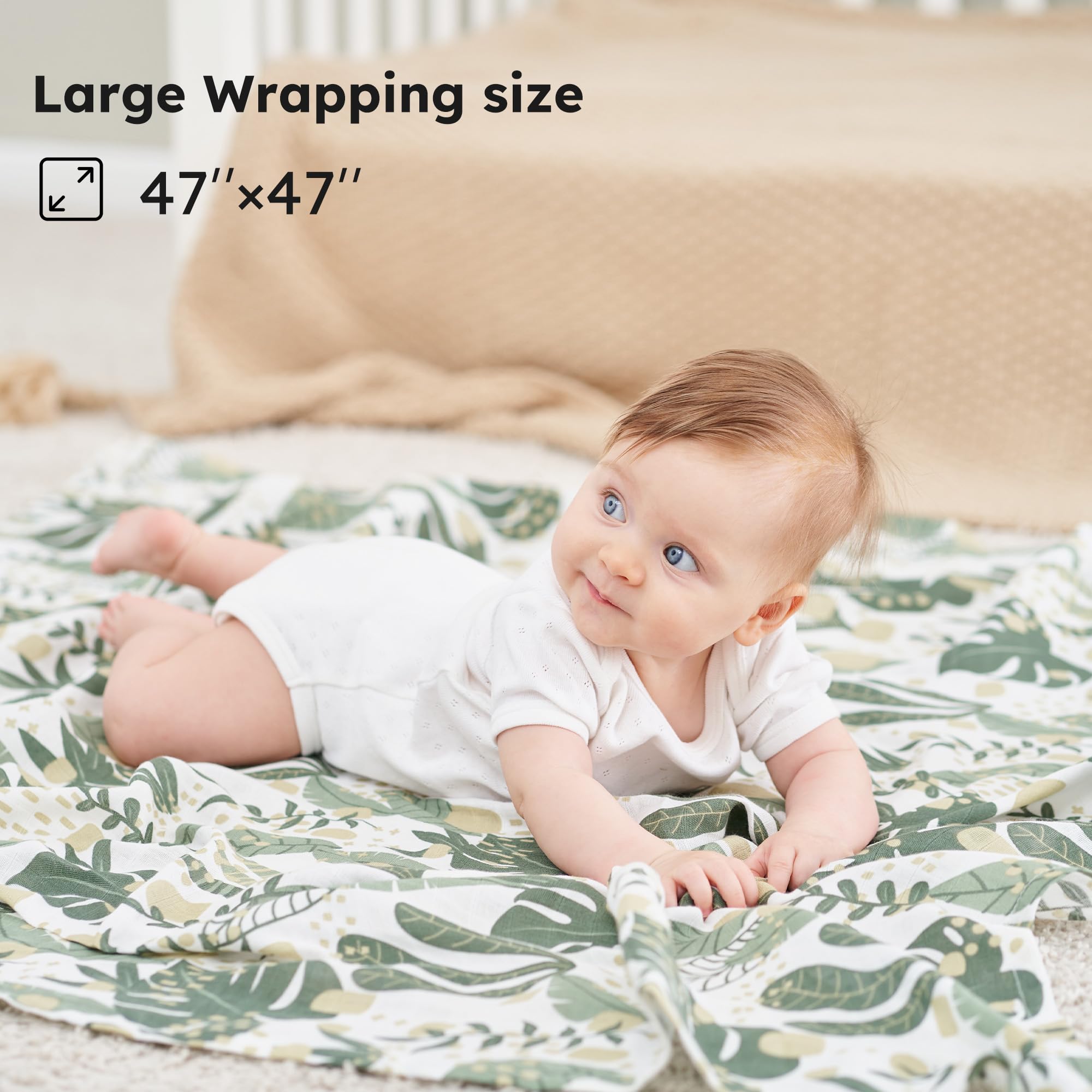 Muslin Bamboo Swaddle Blankets Green, 4 Pack