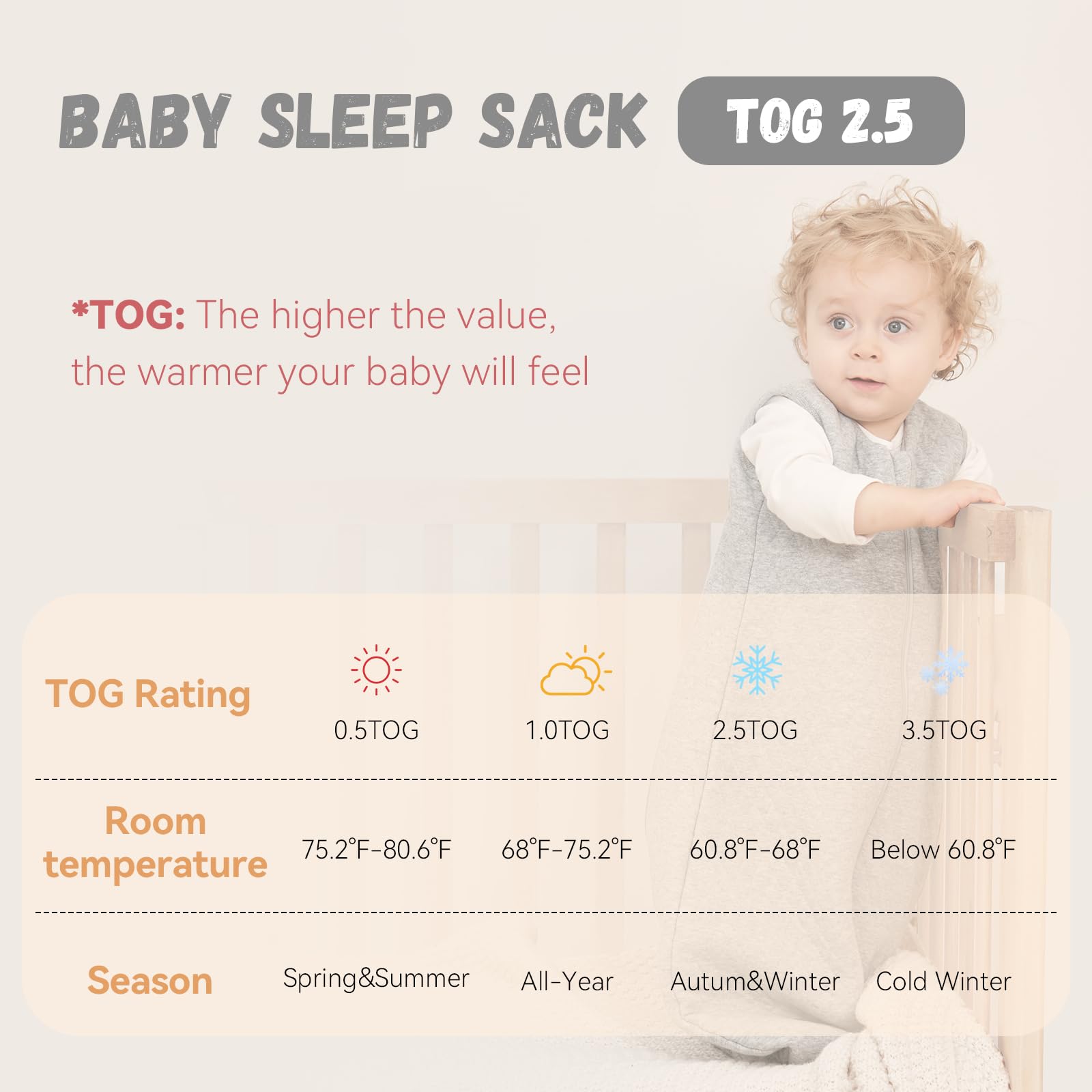 Sleep Sack Gray in Tog 2.5