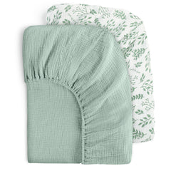 52" x 28" Muslin Fitted Crib Sheets Green & Leaf, 2 Pack