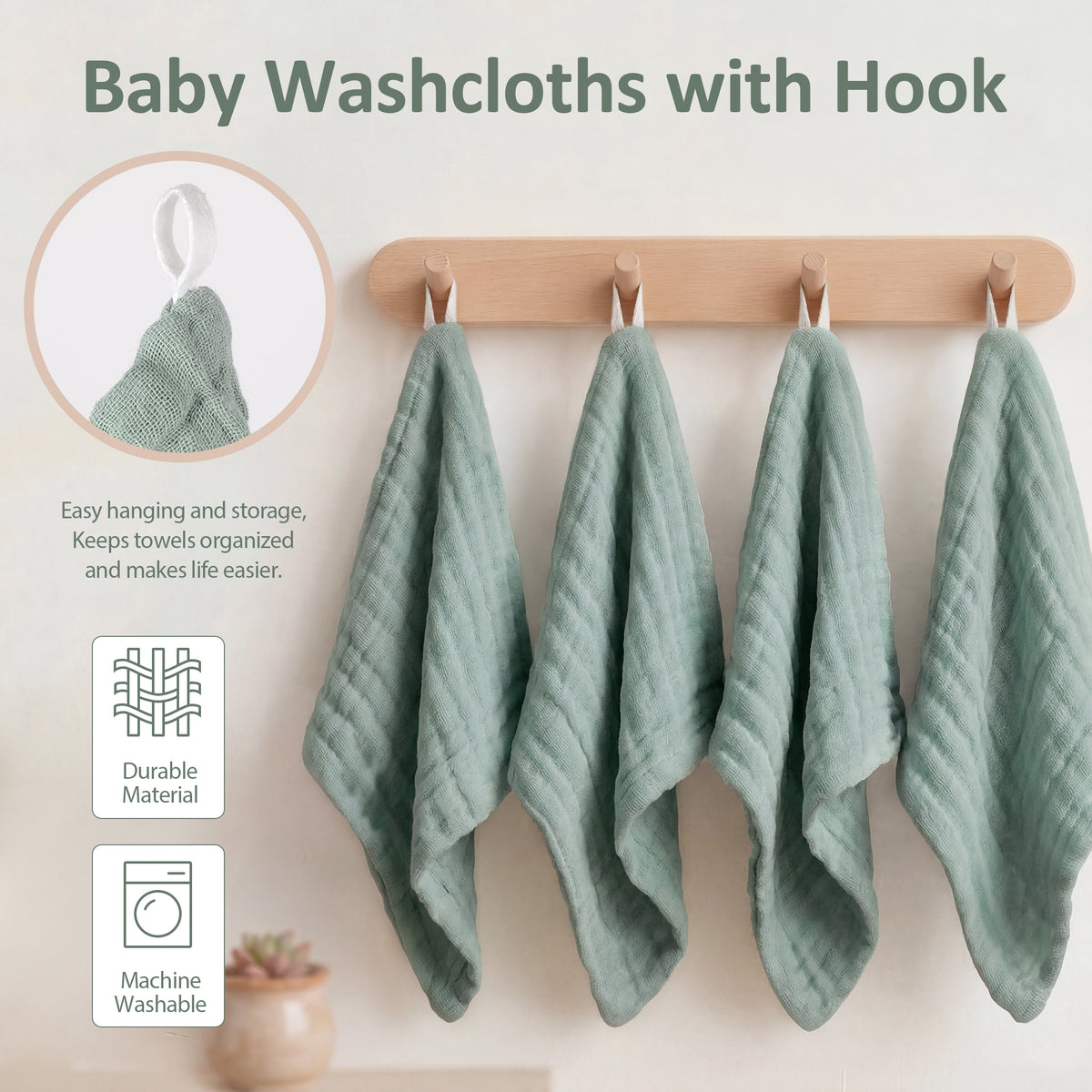 YOOFOSS Muslin Burp Cloths 100% Organic Cotton Baby Face towels 12 Pack Baby Washcloths for Showering 12"x12" Soft and Absorbent Baby Towels (Copy) (Copy)
