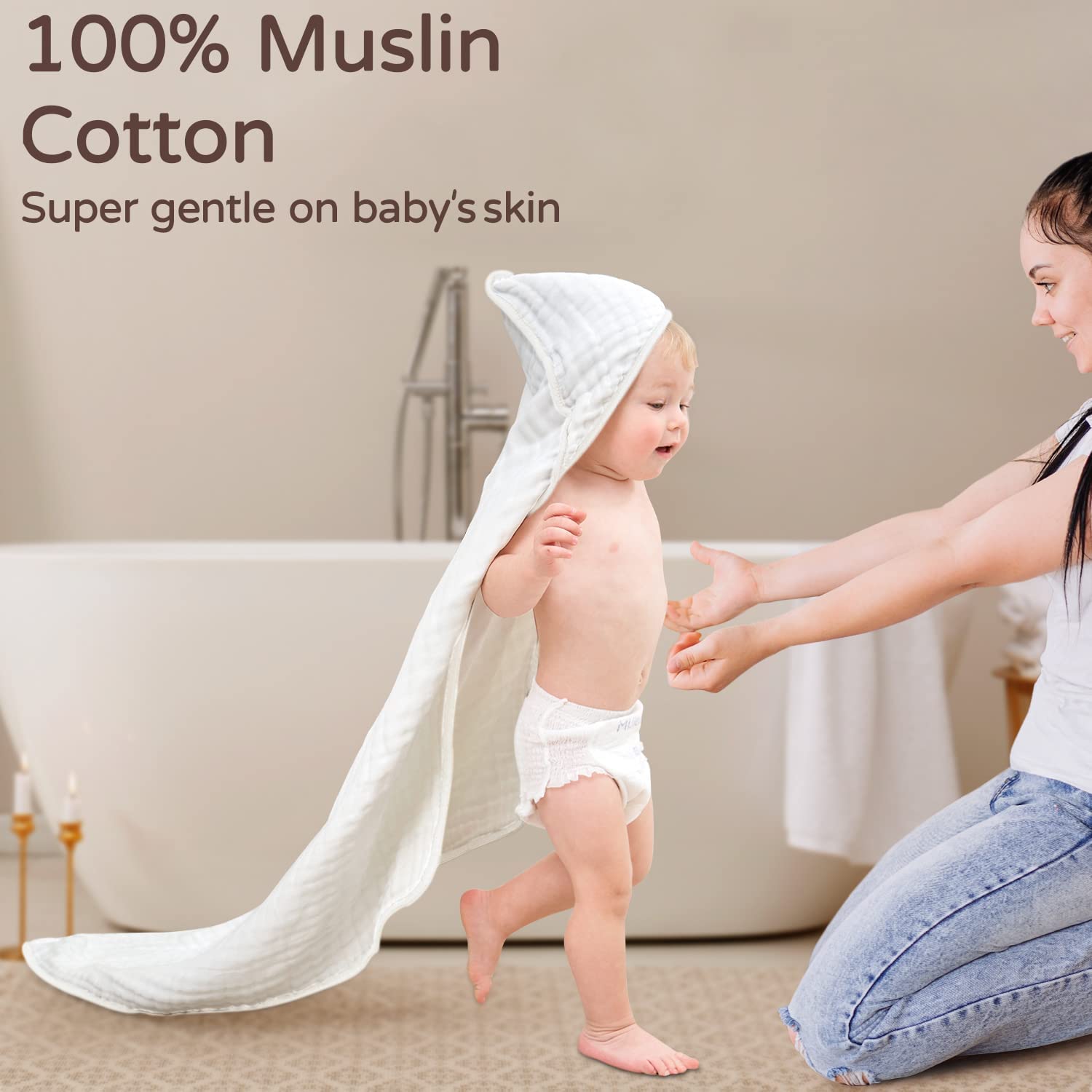 Large Hooded Baby Towels, Double White