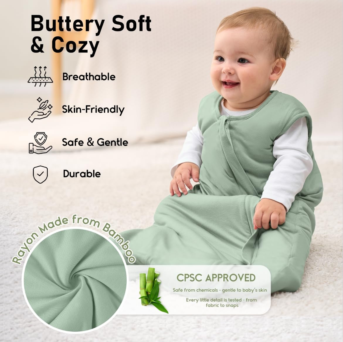 Bamboo Rayon Baby Sleep Sack, 1.0 TOG