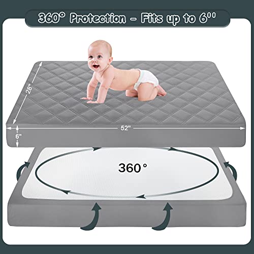 Waterproof Fitted Crib Mattress Pad, Gray & Green , 2 Pack
