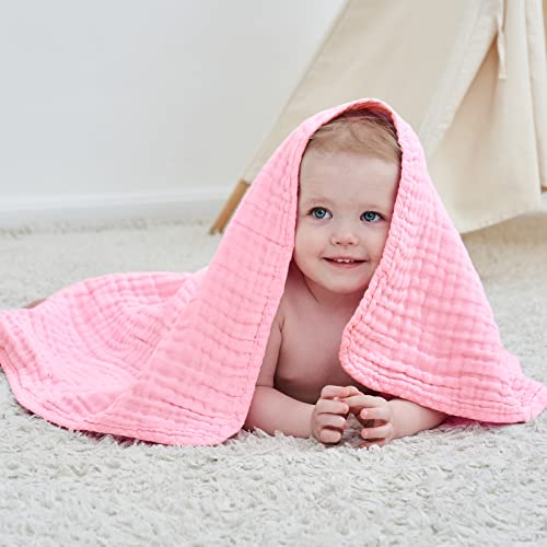 Large Hooded Baby Towels, Pink & White