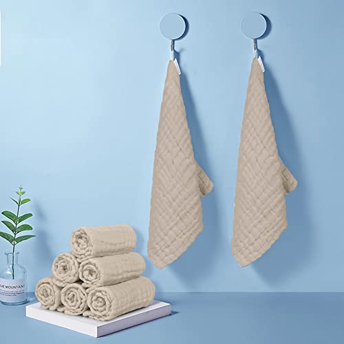 Yoofoss Muslin Baby Washcloths 100% Cotton Face Towels 10 Pack Wash Cloths for Baby 12x12in Soft and Absorbent Baby Wipes (Apricot)