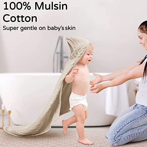 Large Hooded Baby Towels, Bean Paste & Beige