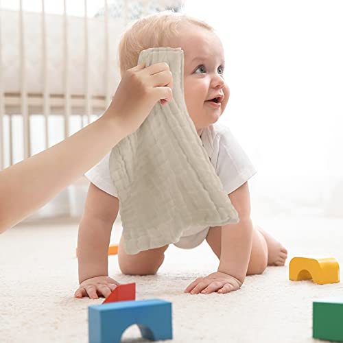 Yoofoss Muslin Baby Washcloths 100% Cotton Face Towels 10 Pack Wash Cloths for Baby 12x12in Soft and Absorbent Baby Wipes (Apricot)