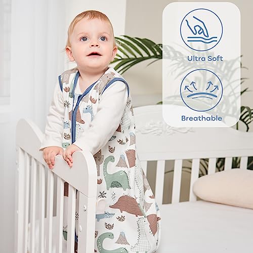 Yoofoss Baby Sleep Sack Baby Wearable Blanket 100% Cotton 2-Way Zipper TOG 0.5, Dinosaur (3 Pack)
