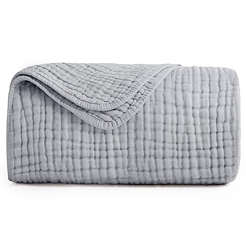 Yoofoss Muslin Blanket 100% Cotton Summer Blanket Large Twin Size 60" x 80" for Bed Couch 6-Layer Gauze Blanket for Adults Lightweight and Breathable Grey