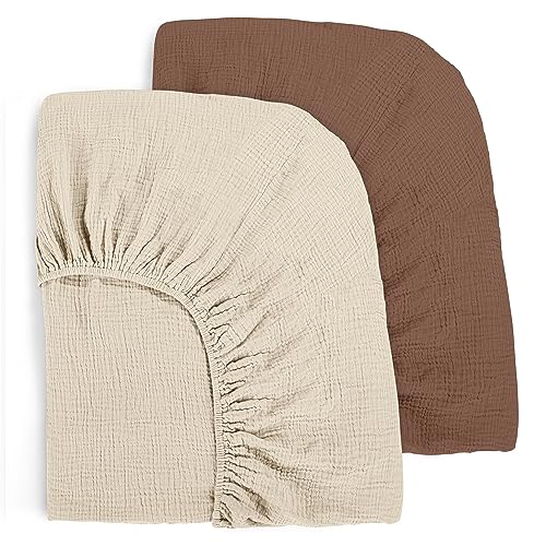 Muslin Fitted Crib Sheets Apricot & Brown, 2 Pack