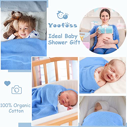 Yoofoss Baby Blankets - 100% Cotton Knit Receiving Blanket 30" x 40", Breathable Cozy Unisex Nursery Stroller Swaddle Blanket for Newborns, Infants, Toddler, Boys and Girls (0-2Yrs, Blue)