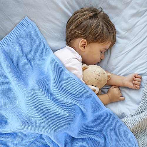 Yoofoss Baby Blankets - 100% Cotton Knit Receiving Blanket 30" x 40", Breathable Cozy Unisex Nursery Stroller Swaddle Blanket for Newborns, Infants, Toddler, Boys and Girls (0-2Yrs, Blue)