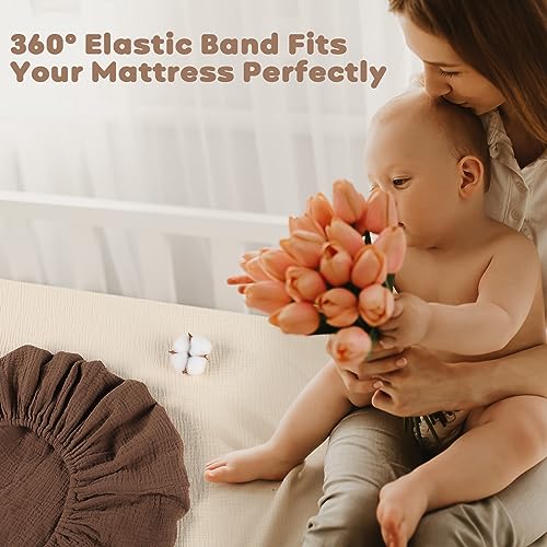 Muslin Fitted Crib Sheets Apricot & Brown, 2 Pack