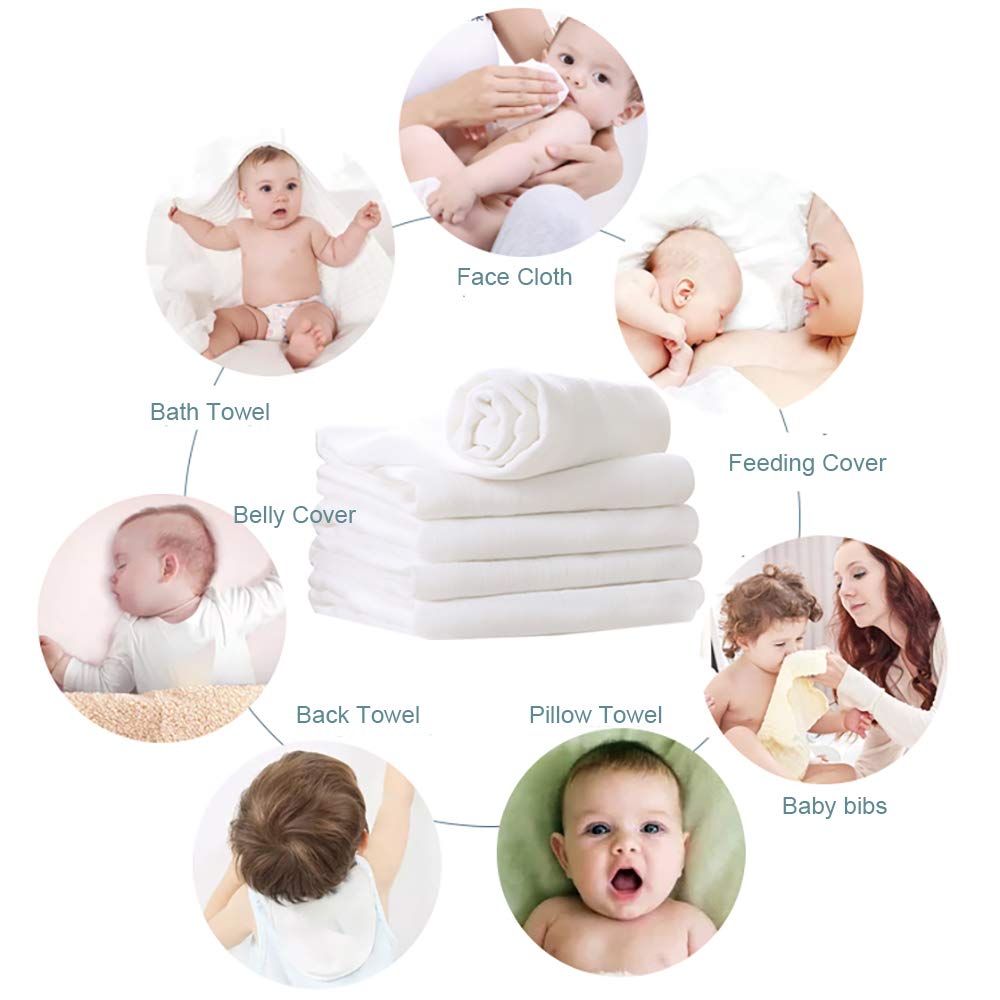 Muslin Burp Cloths 100% Cotton 6 Layers Large 10''x20'' Extra Soft and Absorbent 5 Pack by YOOFOSS