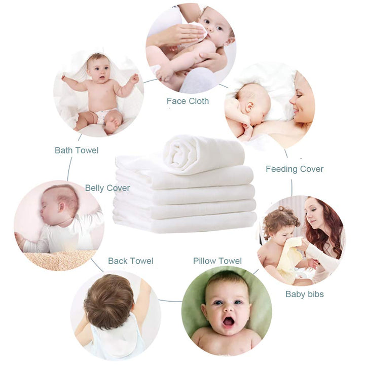 Muslin Burp Cloths 100% Cotton 6 Layers Large 10''x20'' Extra Soft and Absorbent 5 Pack by YOOFOSS