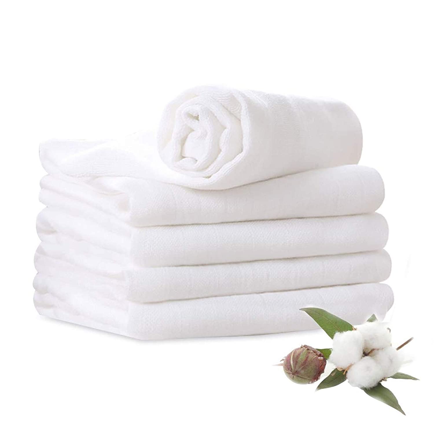 Muslin Burp Cloths 100% Cotton 6 Layers Large 10''x20'' Extra Soft and Absorbent 5 Pack by YOOFOSS