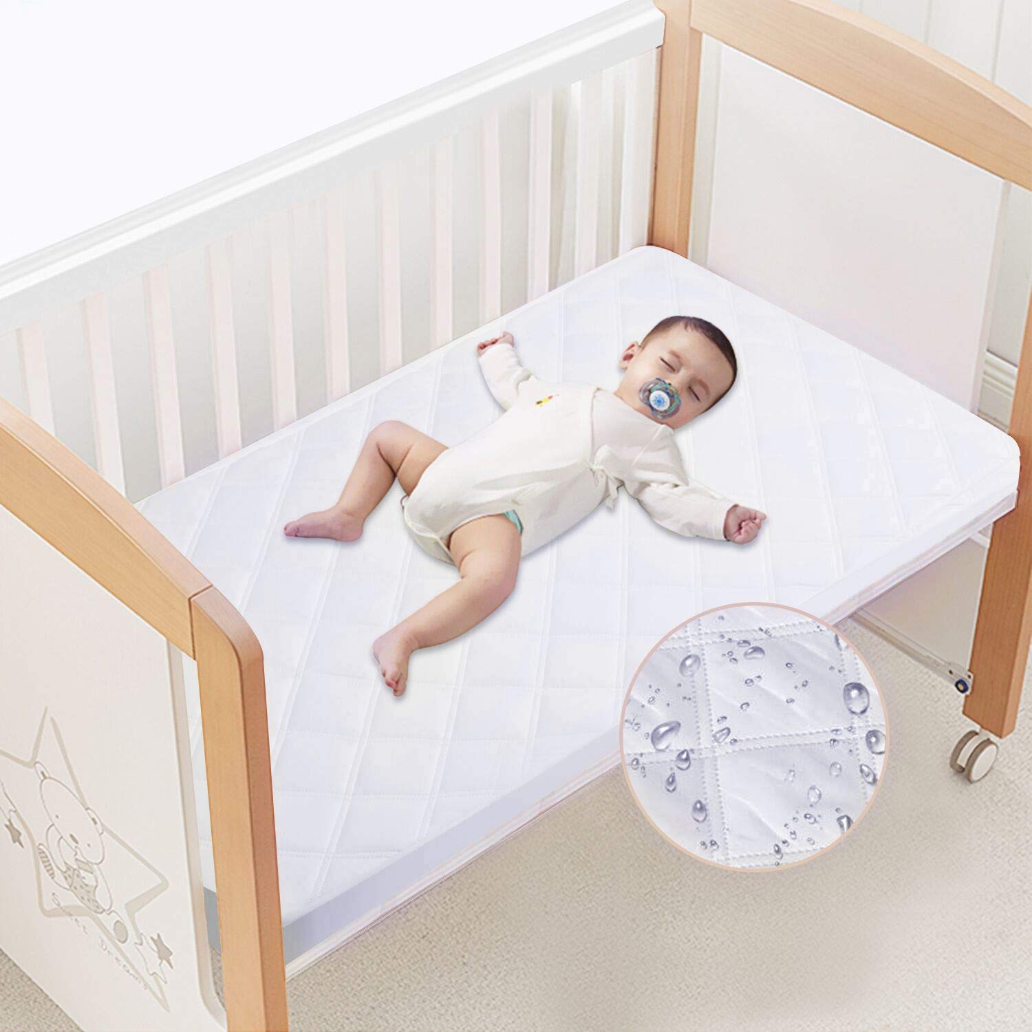 Waterproof Fitted Crib Mattress Pad and Toddler Crib Mattress Protective Baby Crib Mattress Cover Sheets Breathable & Hypoallergenic for Boy and Girl