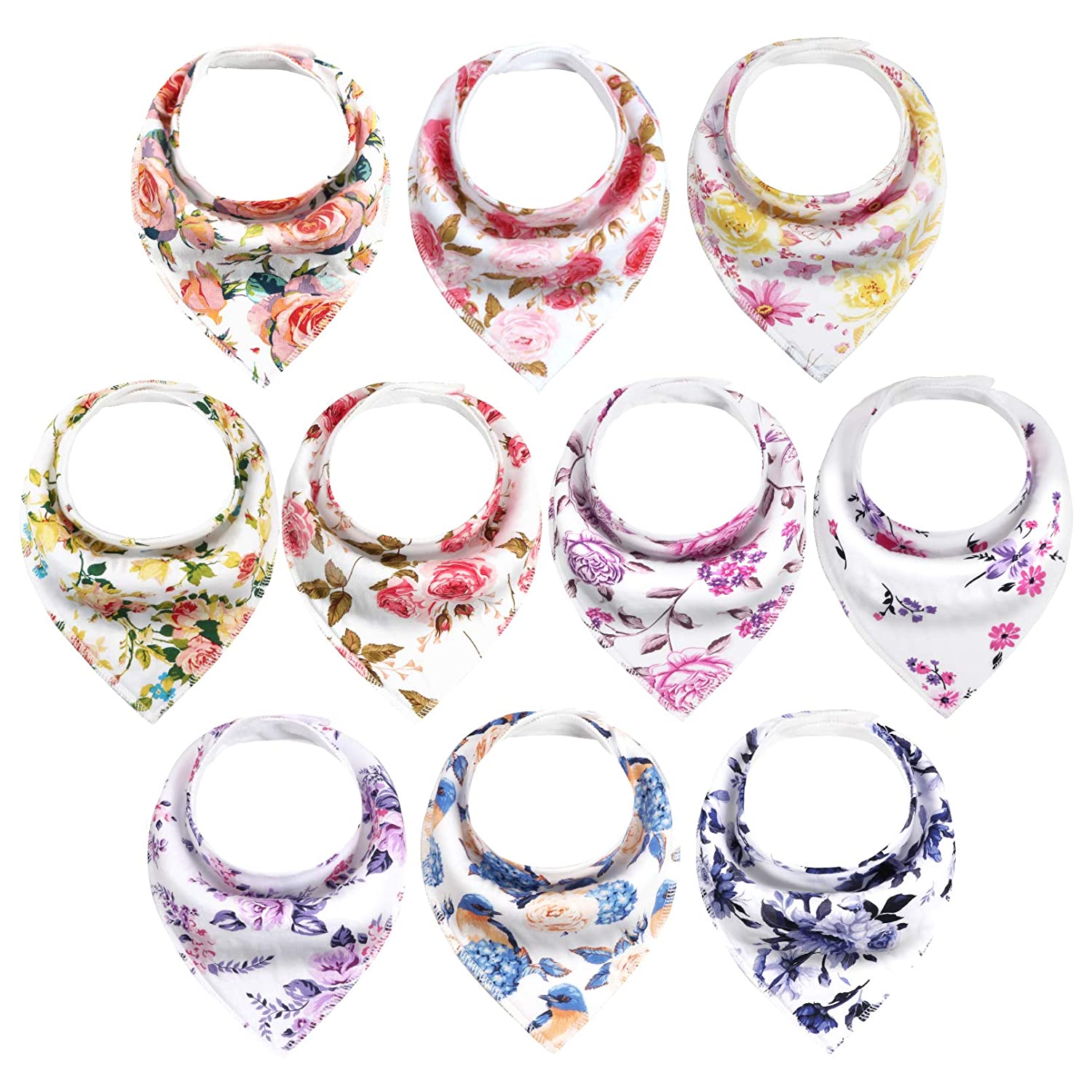 Baby Bibs for Girls 10 Pack Baby Bandana Drool Bibs Soft and Absorbent with Flower Pattern by Yoofoss