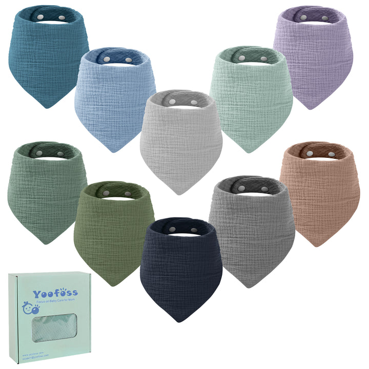 Yoofoss Muslin Baby Bibs for Boy Girl 100% Cotton Bandana Bibs 10 Pack for Unisex Newborn Toddler, Soft Absorbent Bib for Drooling Teething