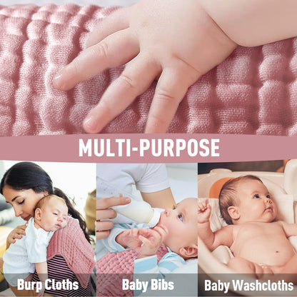Muslin Burp Cloths for Baby 10 Pack 100% Cotton Baby Washcloths Large 20''X10'' Super Soft and Absorbent by YOOFOSS